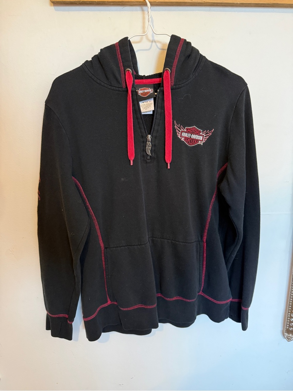 Harley-Davidson Black Pullover Hoodie with Red Trim